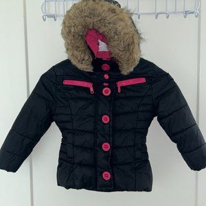 Steve Madden fleece lined winter coat with faux fur trimmed hood girl's 4T EUC